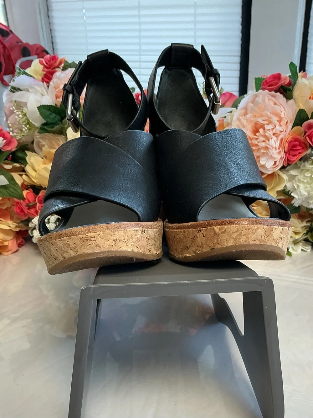 💕👡👠💕 Dolce Vita Black Cork Wedge Sandals Ankle Strap Women’s Size 7.5